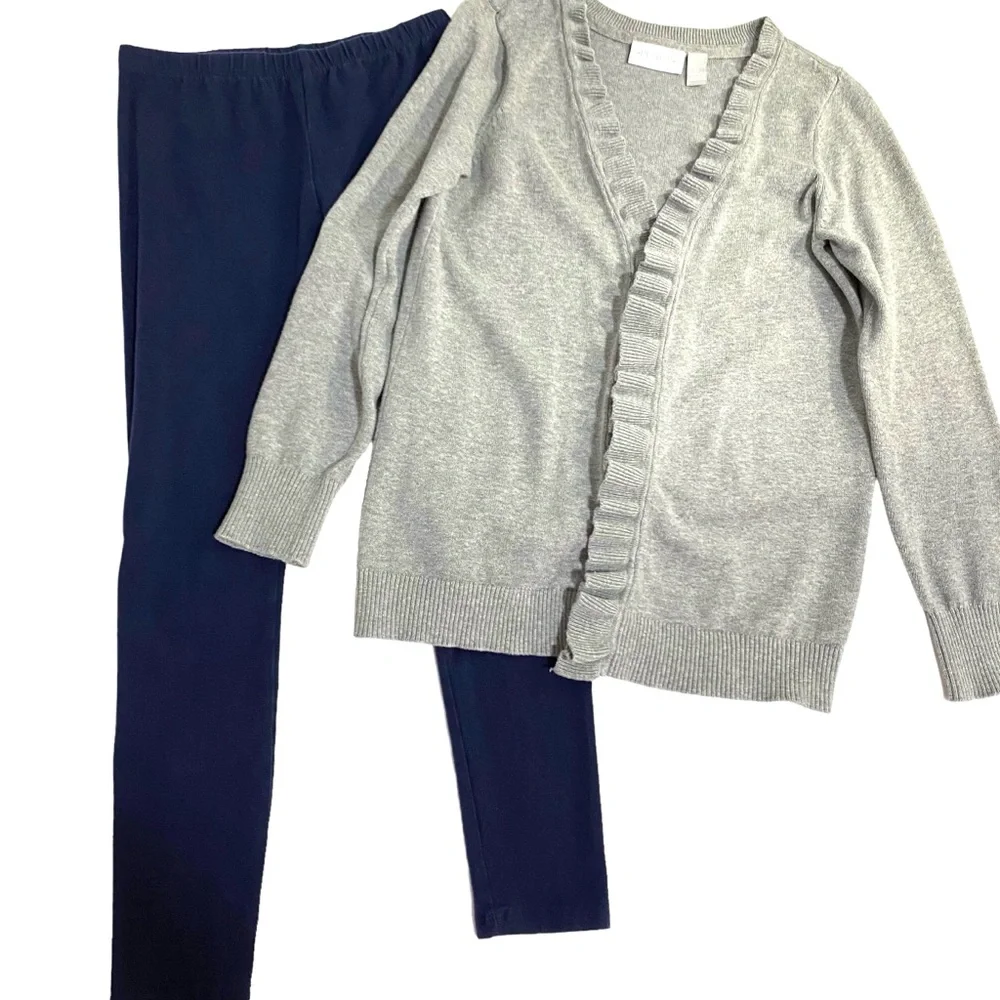 THE CHILDREN’S PLACE Cardigan Sweater Leggings Pants Set Size 10 Gray Navy Blue